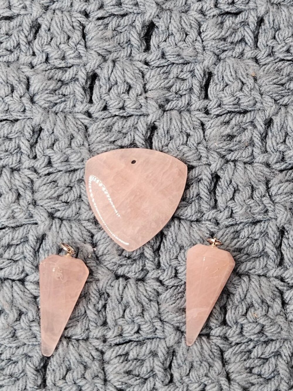 3 Rose Quartz Pendants/Beads/Charms 1.5 inches